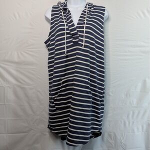 Beach By Exist Womens Large Blue Stripe Cover Up Hoodie Tunic Dress Patriotic